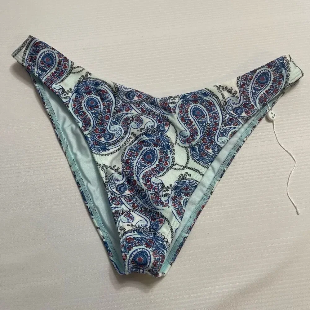 Frankie’s Bikinis Blue Paisley Bikini Bottoms Size Large New